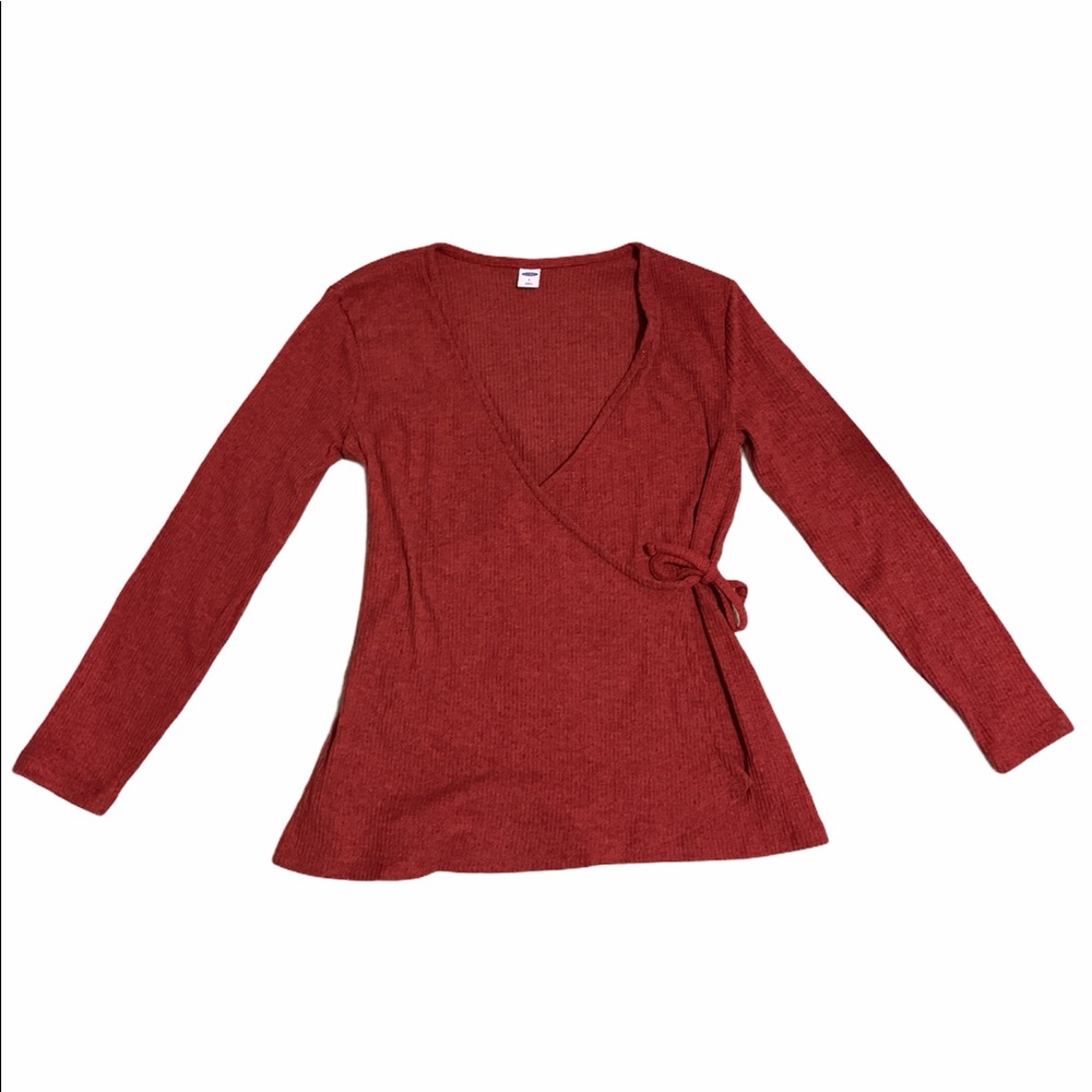 Long Sleeve Maroon Wrap Shirt